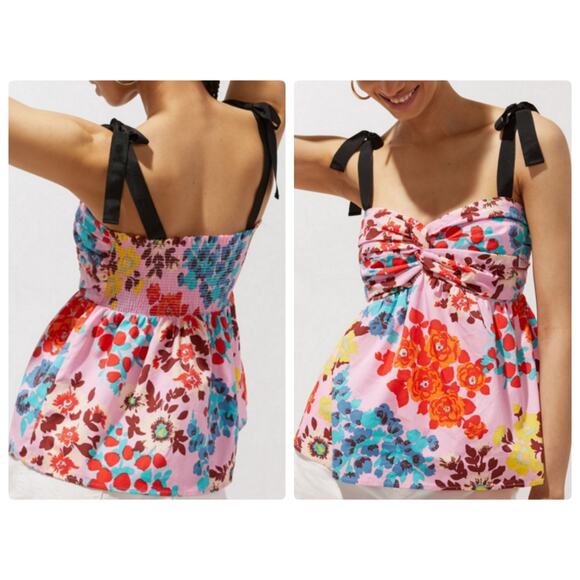 Peter Som Floral Smocked Baby Doll Blouse - Picture 1 of 12